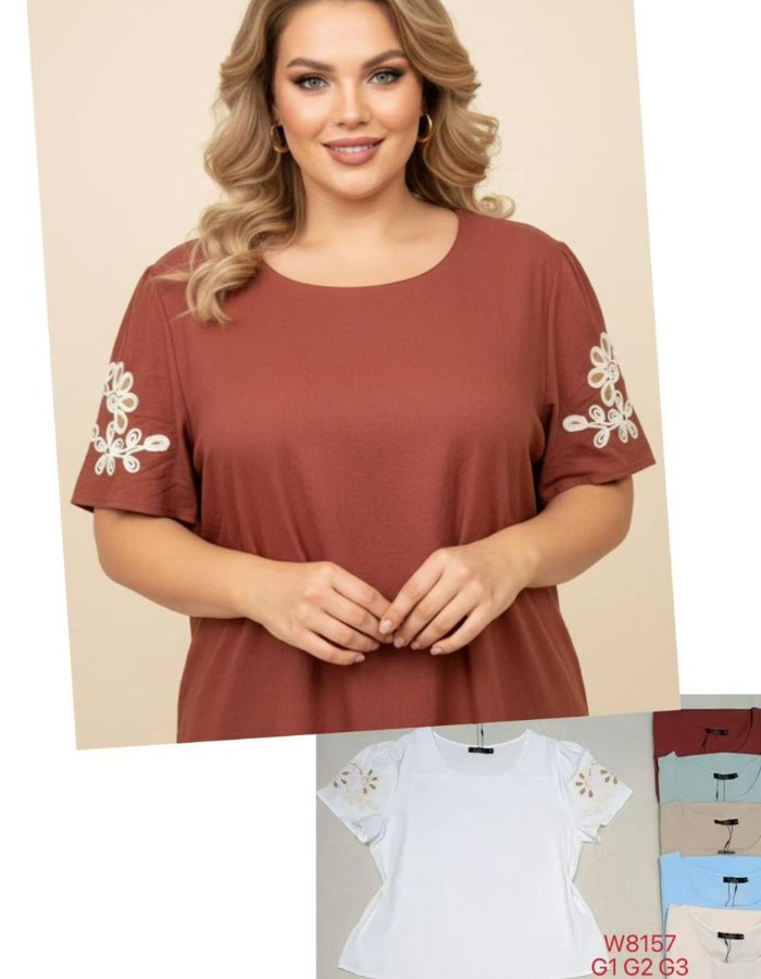 BLUSA LINHO C/ DETALHE NA MANGA PLUS