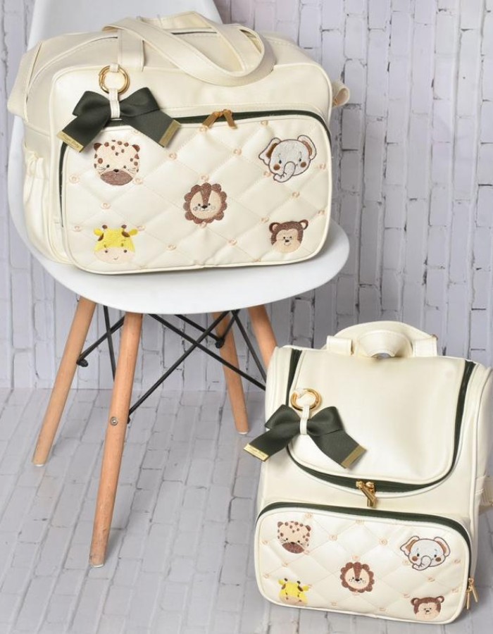 KIT BOLSA BORDADOS SAFARI, BORBOLETA E URSO 2 PEÇAS 