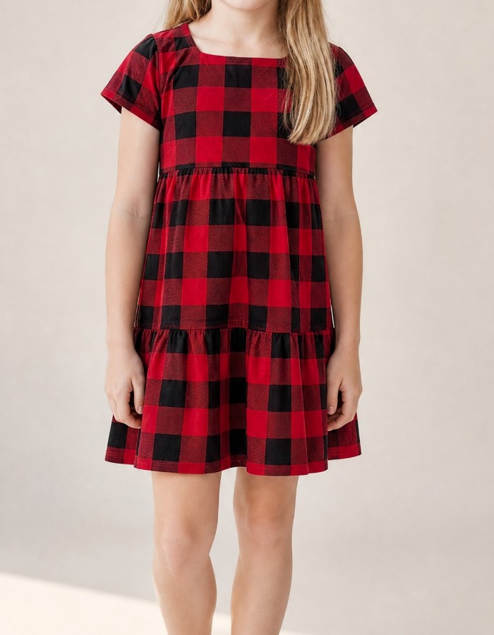 VESTIDO EM VISCOSE XADREZ INFANTIL 