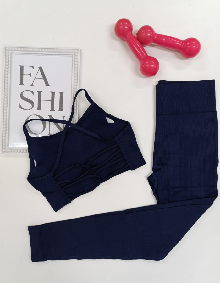 CONJUNTO DE TOP ALÇA CRUZADA E CALÇA INTEIRA CANELADA IMPORTADO