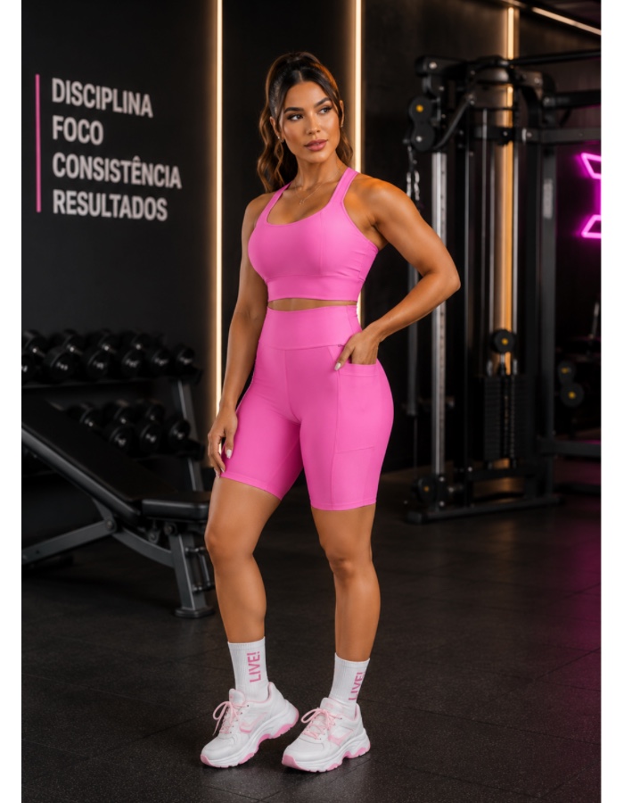 CONJUNTO DE SHORT CANELADINHO COM BOLSO ( SOLICITE CORES)