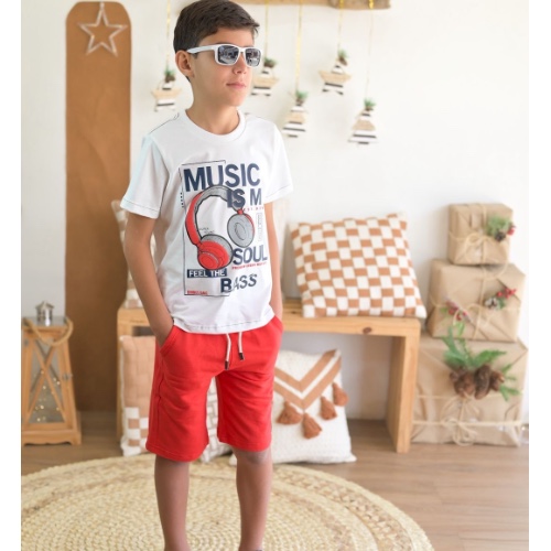 Conjunto:estampada off+ bermuda vermelha 