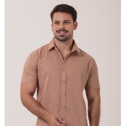 Camisa manga curta linho gola tradicional 