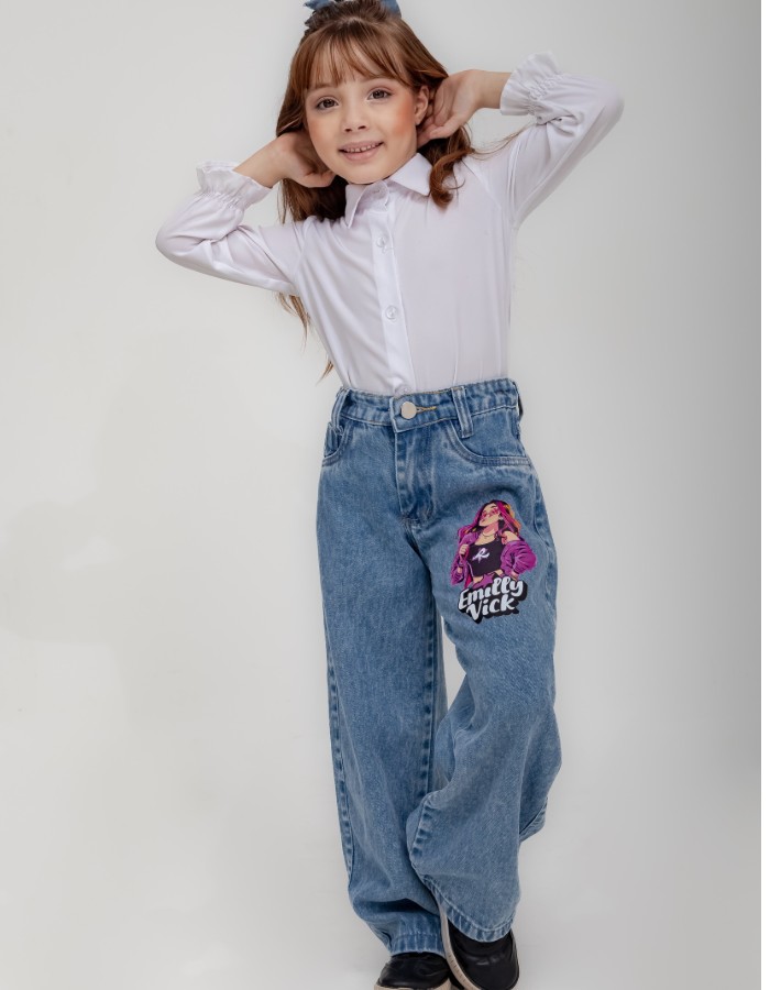 CALÇA JEANS ESTAMPADA INFANTIL DESGRADEADA