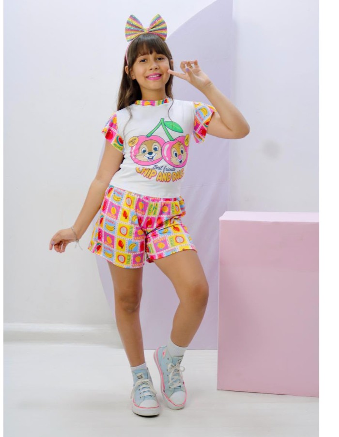 Conjunto Tico e Teco cereja  Com short saia  