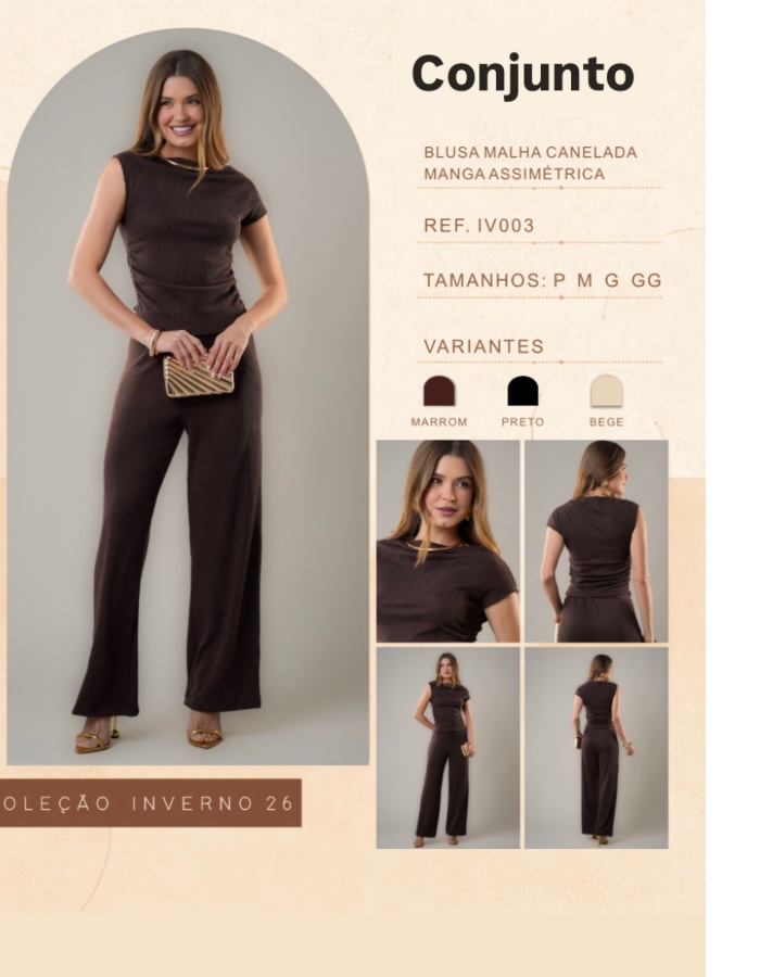 Conjunto de malha canelada com blusa assimétrica 