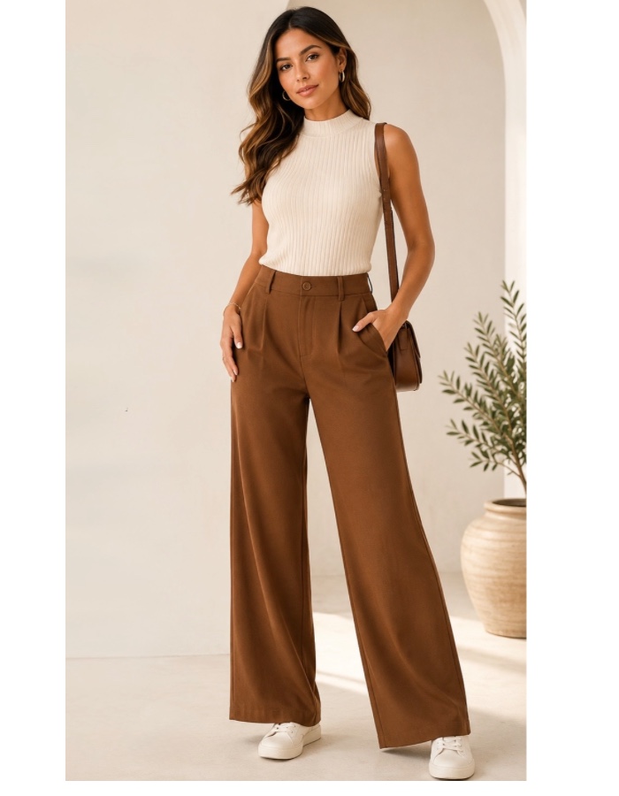 Calça pantalona com elástico na cintura 