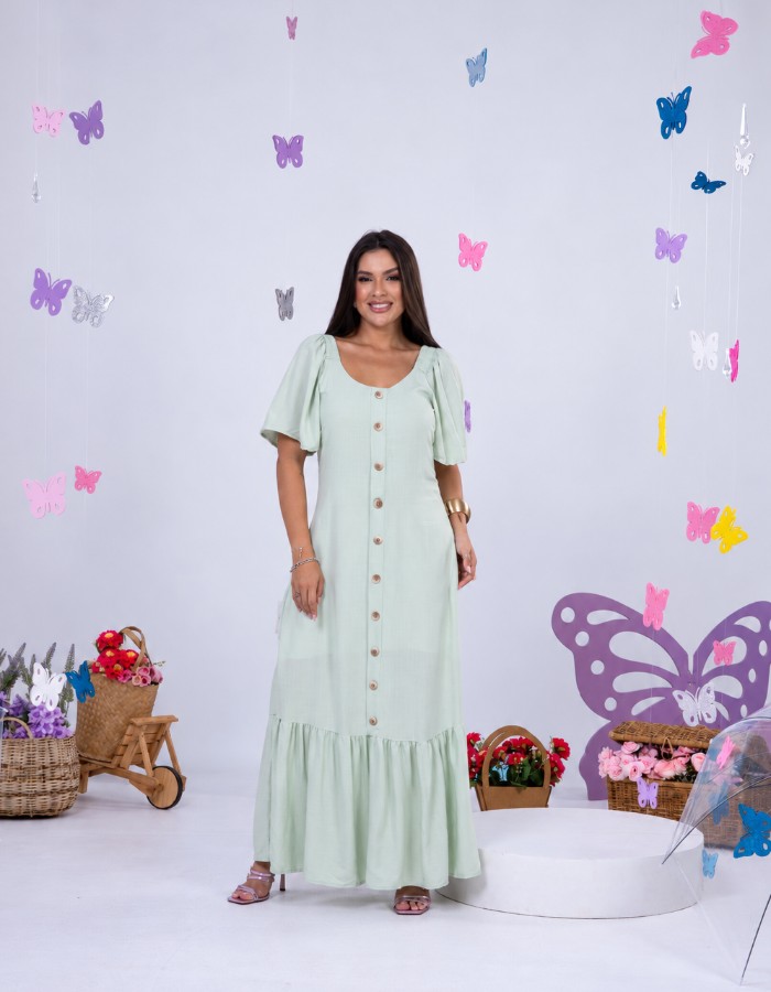 VESTIDO DE MANGA COM BOTÕES (TEC. VISCOLINHO)