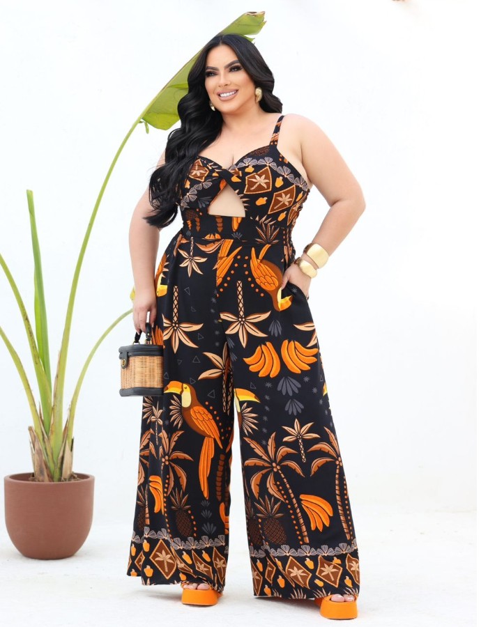 macacão longo Aline estampas tropical