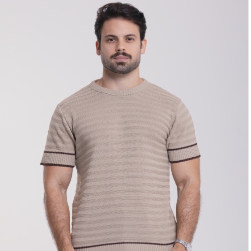 CAMISA TRICÔ GOLA CARECA BARRA LISTRADA 