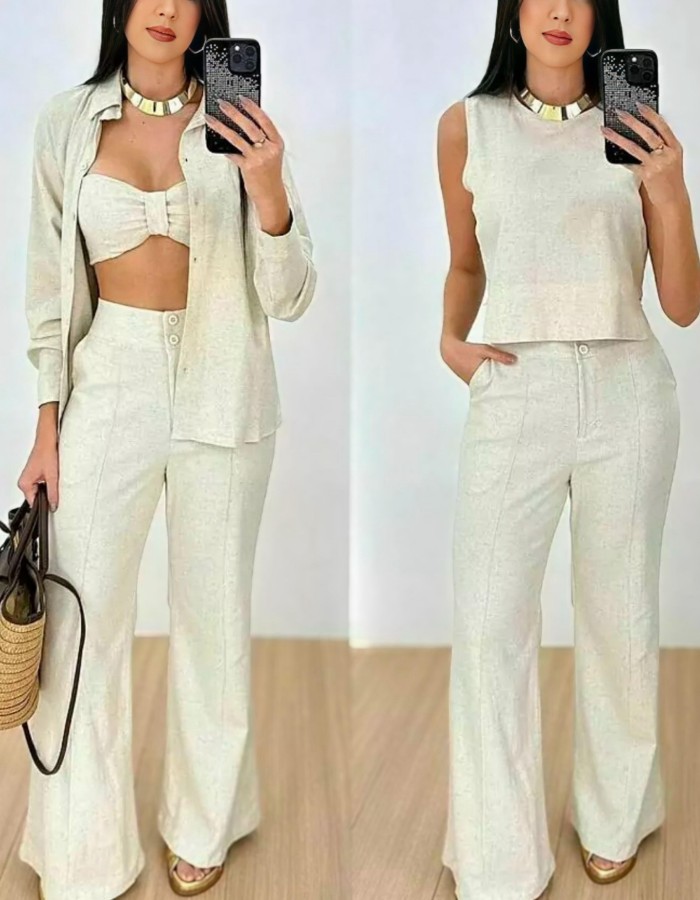 CALÇA PANTALONA  LINHO COM ELASTANO