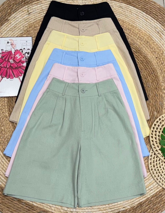 BERMUDA CANDY COLLOR TECIDO LINHO SEM CINTO