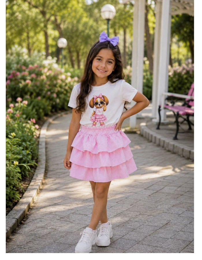 Conjunto Listra Ursinha Chic  (Short Saia)
