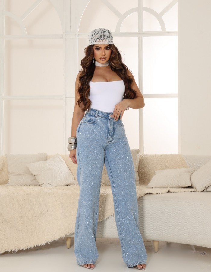 CALÇA WIDE LEG COM BRILHO
