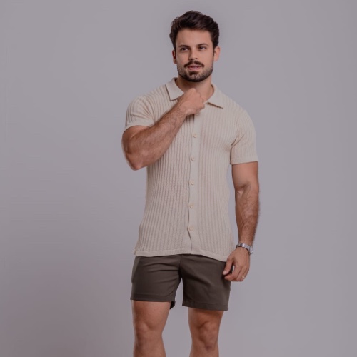 CAMISA TRICÔ CANELADA COM BOTÃO 