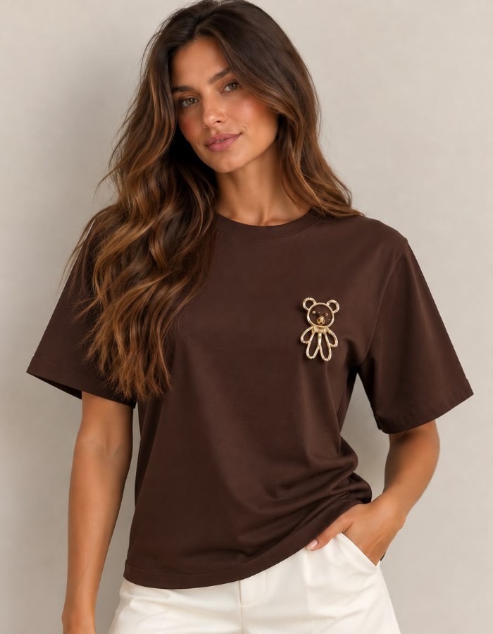 T-SHIRT LISA URSO DOURADO