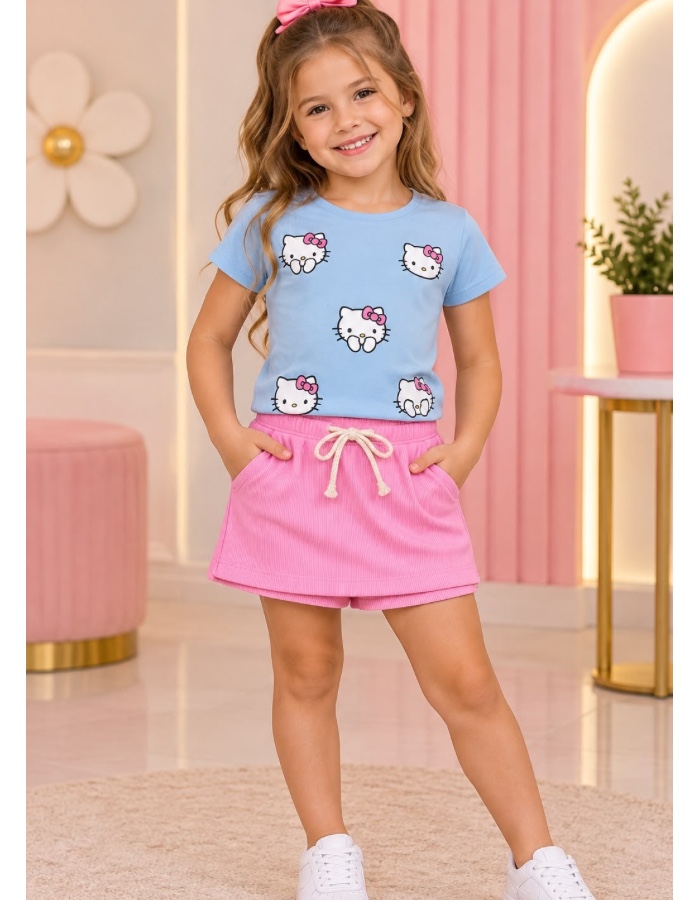 Conjunto short saia com bolso hello 