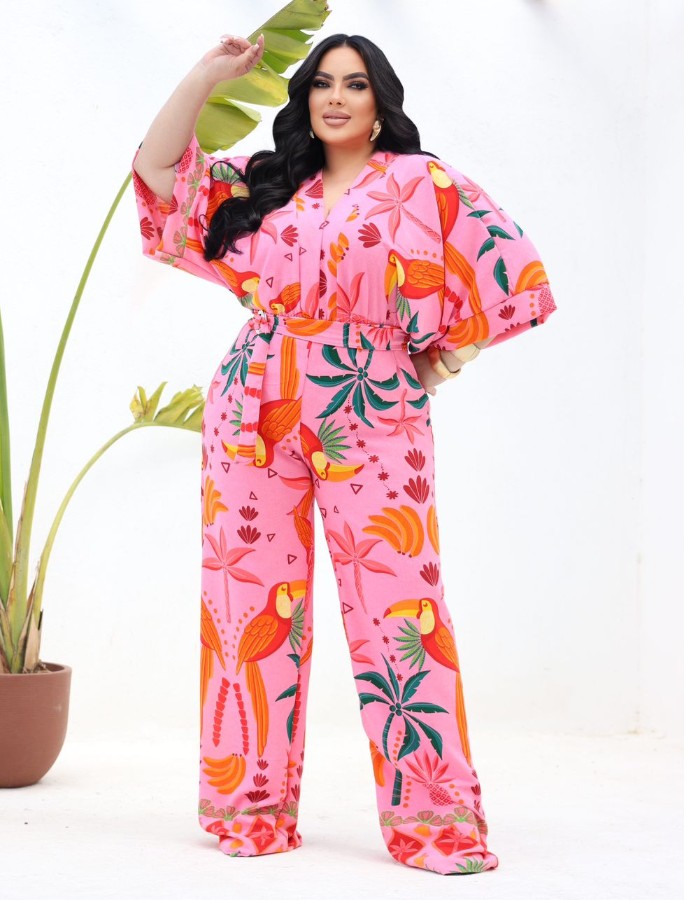 calça pathy pantalona  estampas tropical