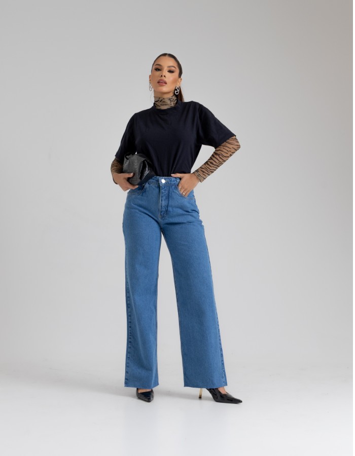 CALÇA FEM WIDE LEG 100% ALGODÃO