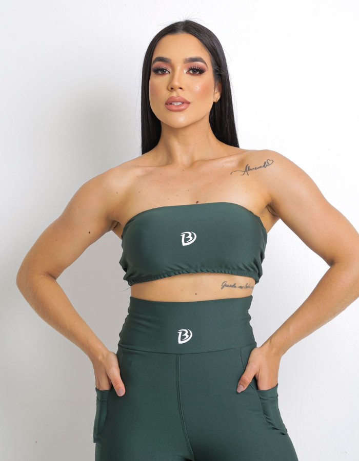 Conjunto top faixa e calça com bolso 