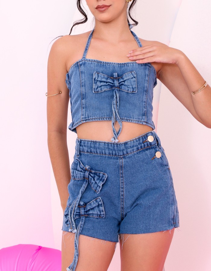 SHORT LAÇO JEANS BARRA COM CORTE(DESGRADEADO)