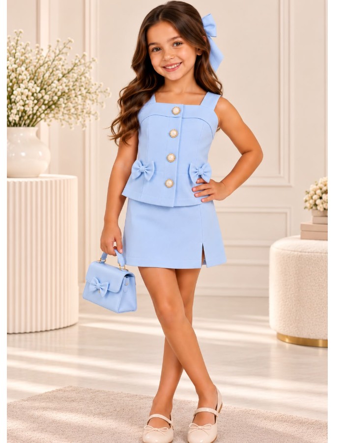 CONJUNTO SHORT SAIA COM LAÇO E BOTÕES