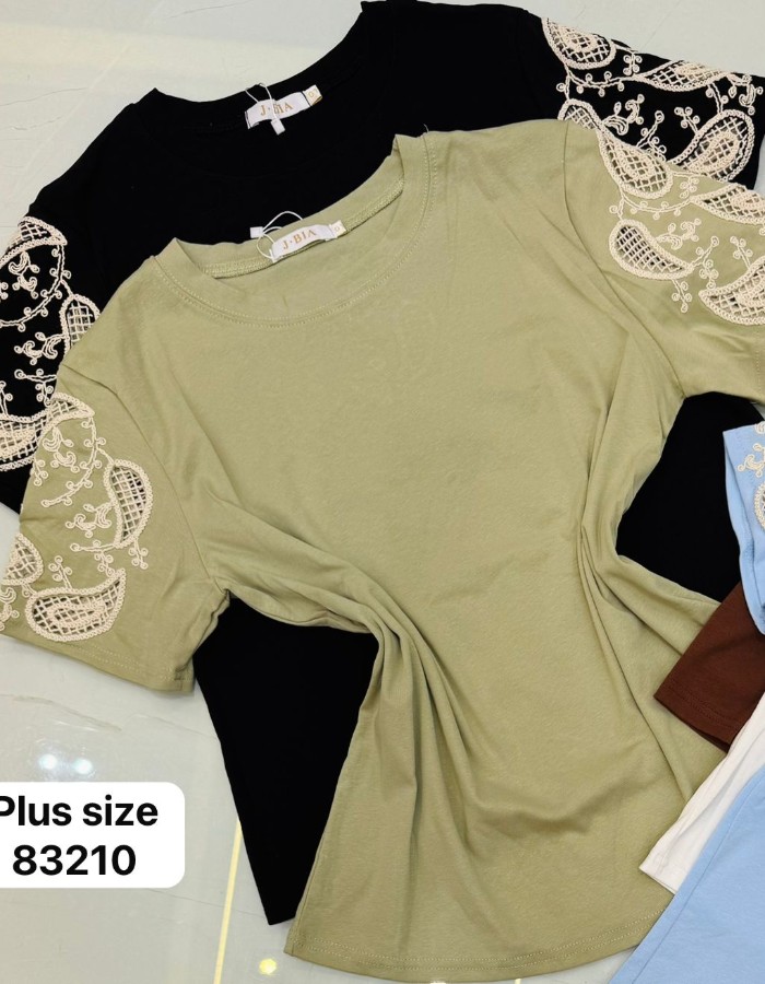 T-shirt Plus Size De Algodão C/Elastano E Bordado Manga