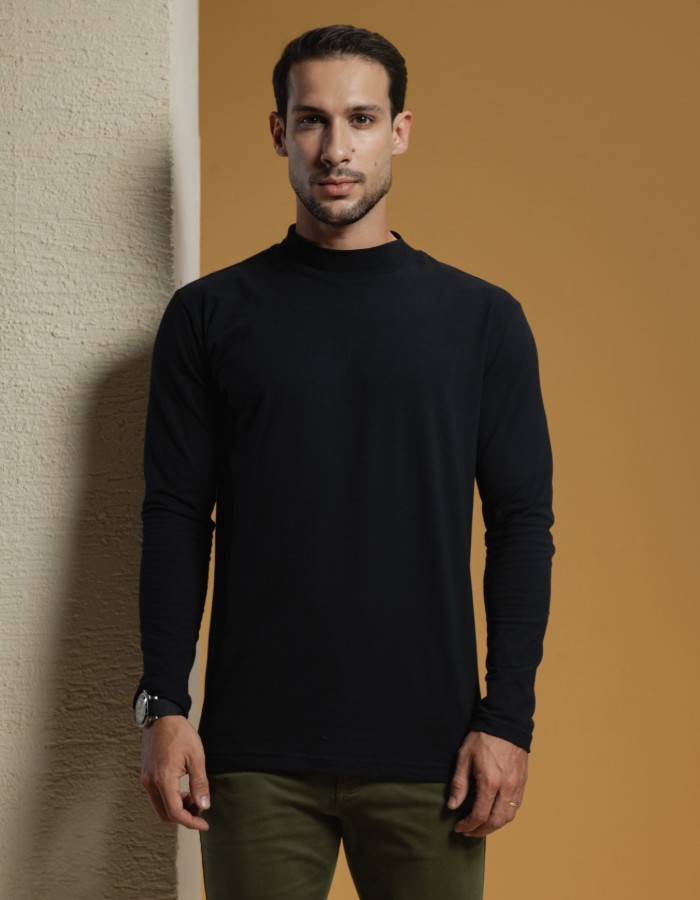 CAMISA MANGA LONGA GOLA ROLÊ COTTON PRETA