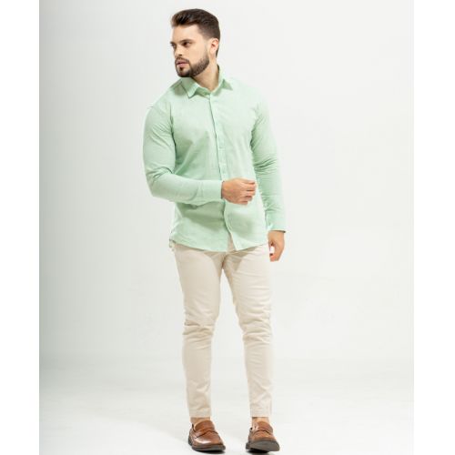Camisa manga longa linho chambrey gola tradicional