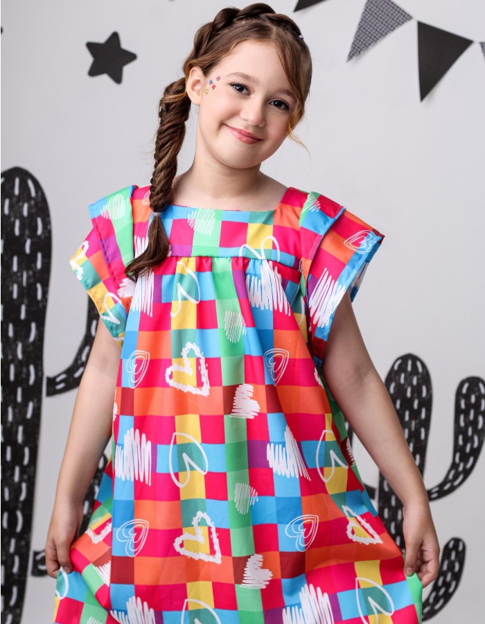 VESTIDO NATY XADREZ CORAÇÃO