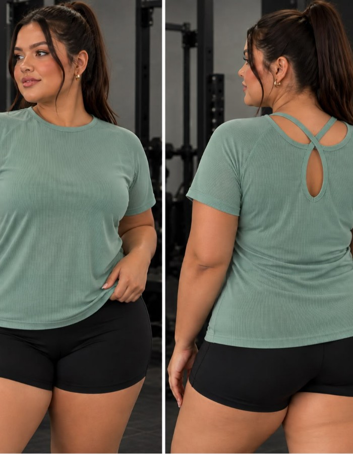 baby look cruzado em dry fit de poliamida plus