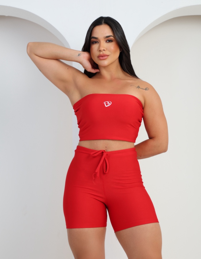 Conjunto top faixa e short com torçal na frente 