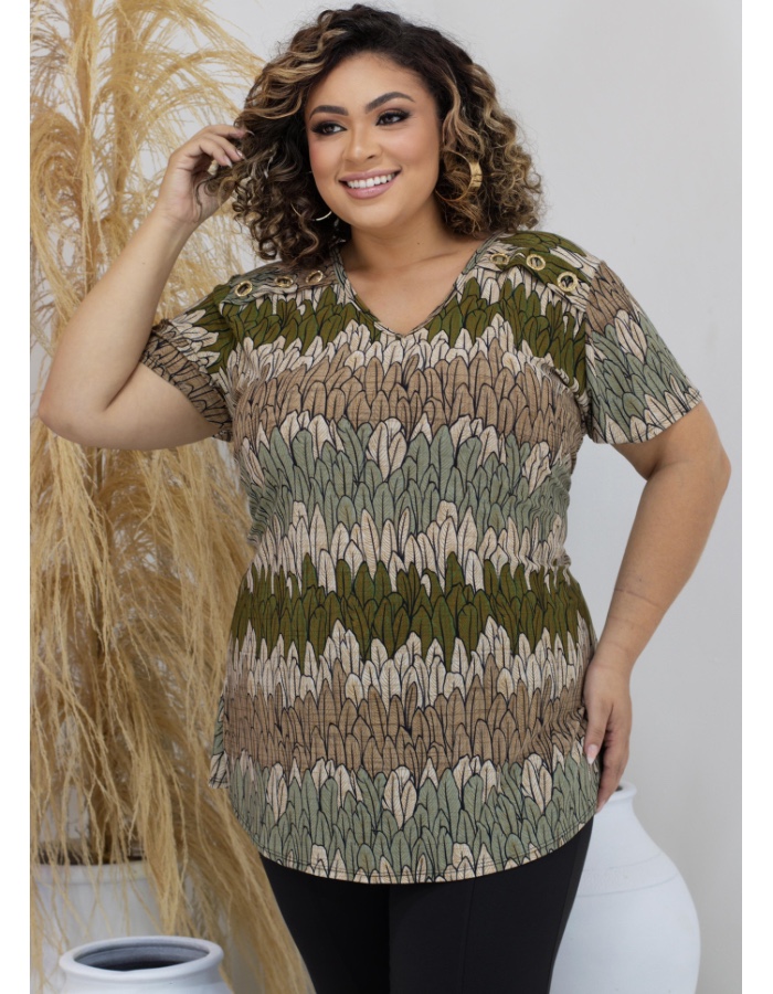 Blusa liganete com manga detalhe 3 botões  ombro 