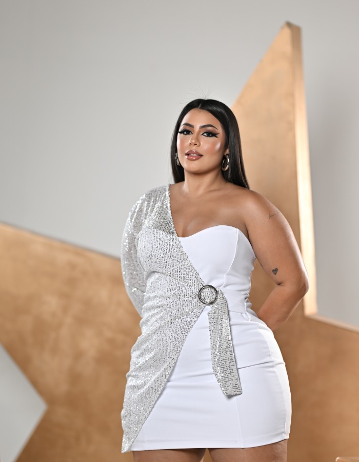 VESTIDO OMBRO UNICO PAETE 