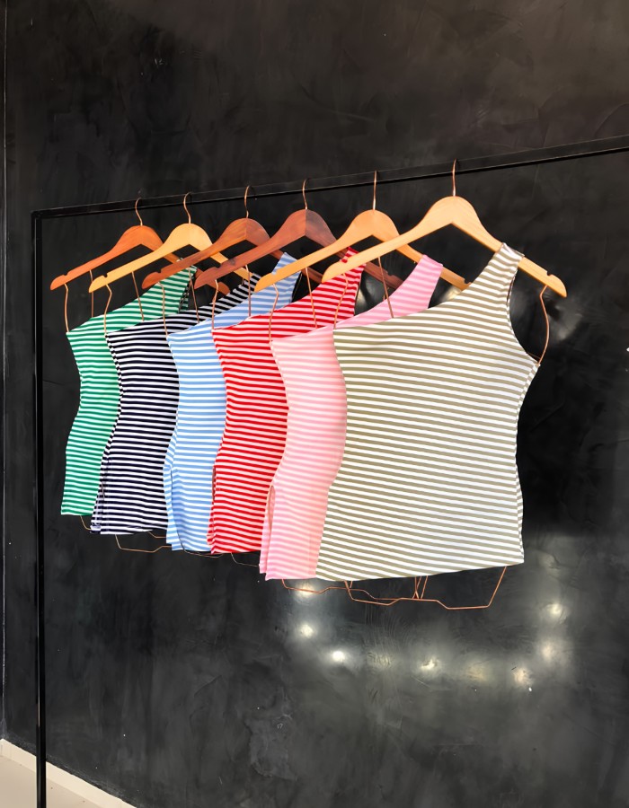 Blusa ombro único Aberta - listras