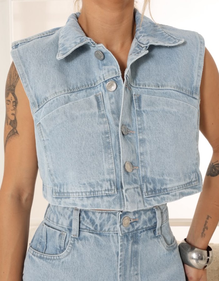 CAMISA CROPPED JEANS CLARO 100%