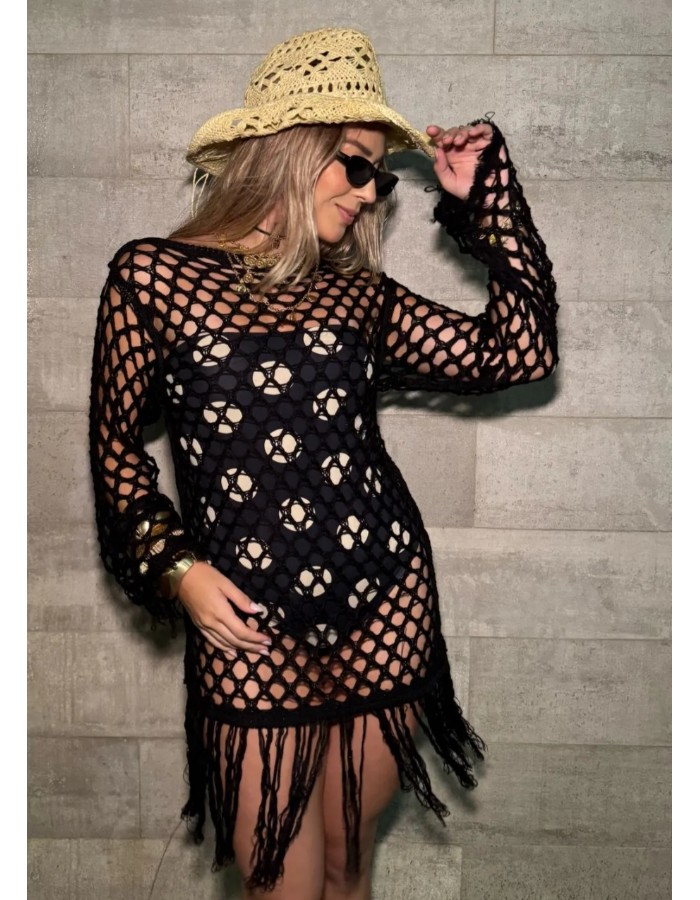 Vestido saida de praia manga longa 
