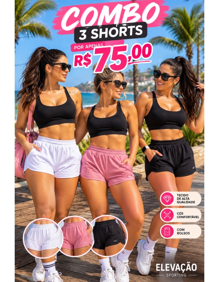 Combo 3 SHORT BOLSO UV (SOCLITE CORES)