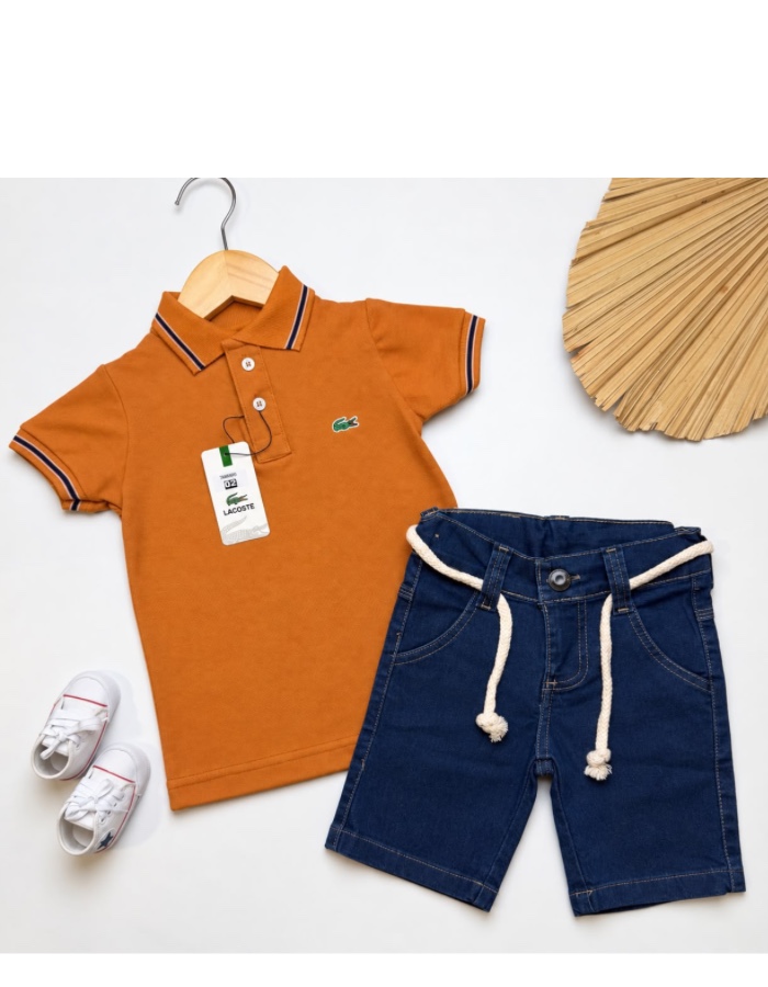 Conjunto polo piquet e bermuda jeans LACOSTE 