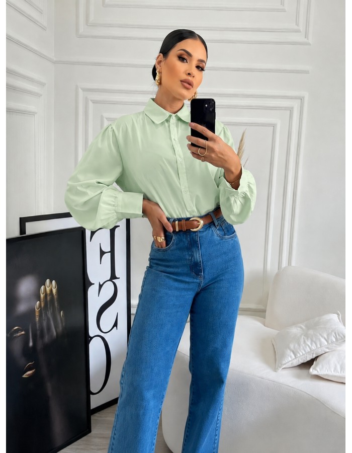 CAMISA CREPE SEDA C/ BOTÃO FORRADO