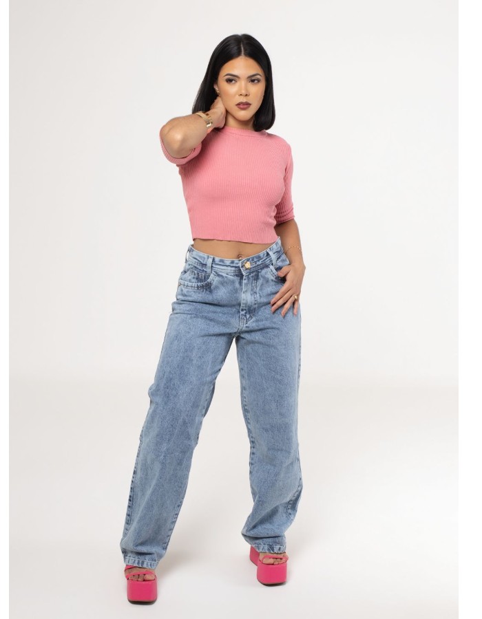 CALÇA WIDE LEG FEMININA MARMORIZADO CLARO