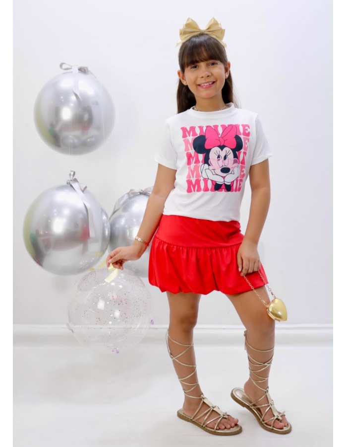 Conjunto saia balone minei vermelho 