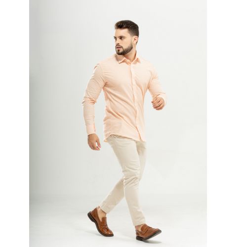 Camisa manga longa linho chambrey gola tradicional