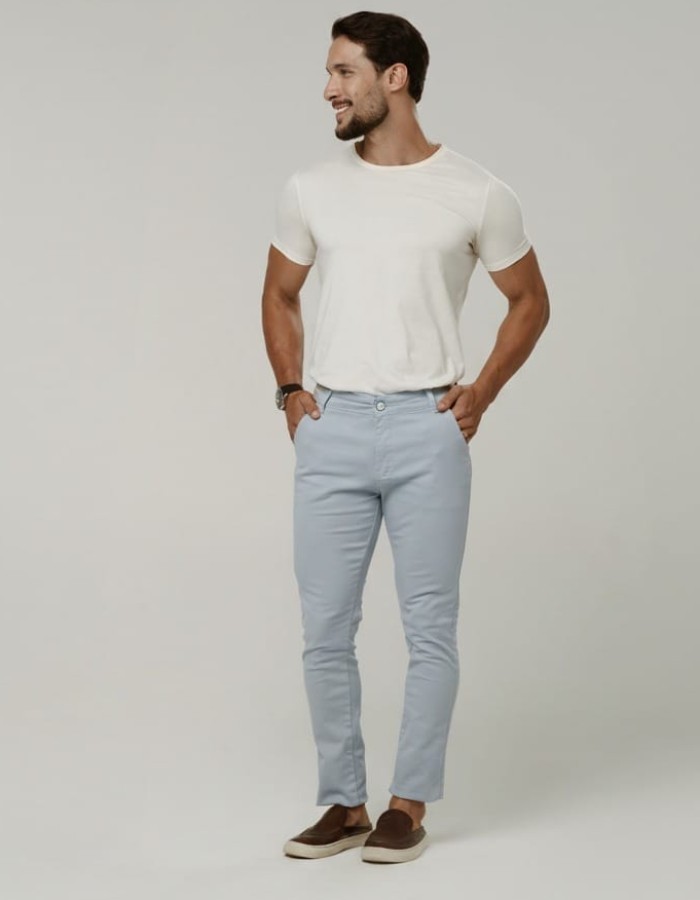 CALÇA CONFORT CINZA AZULADO