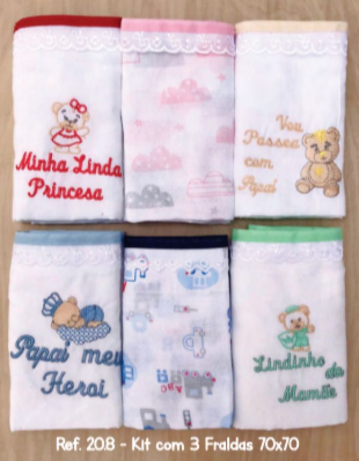 KIT FRALDAS C/ ESTAMPA E FRASES 03 UNIDADES 20.8 70X70cm PEDRINHO BABY
