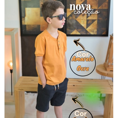 Blusa gola portuguesa de manga curta amarelo ocre