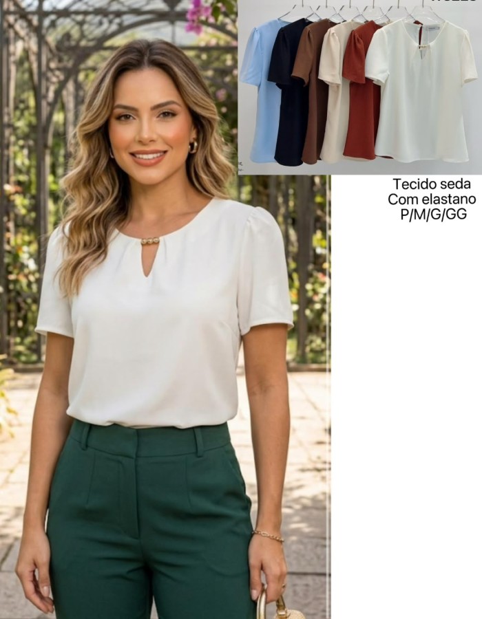 BLUSA CREPE SEDA C/ DETALHE NO PESCOÇO
