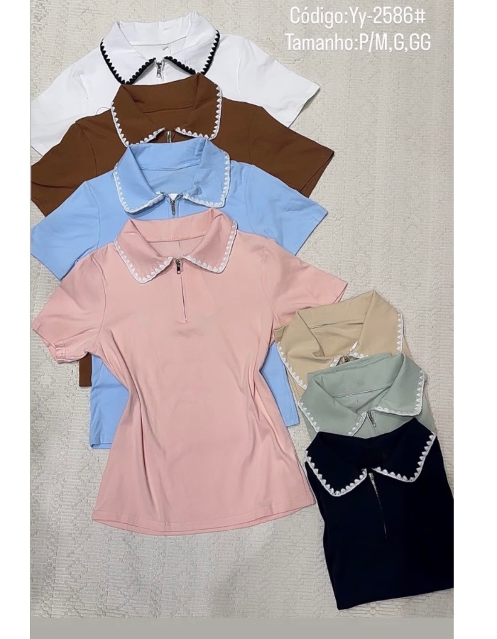 Blusa gola polo com zíper 