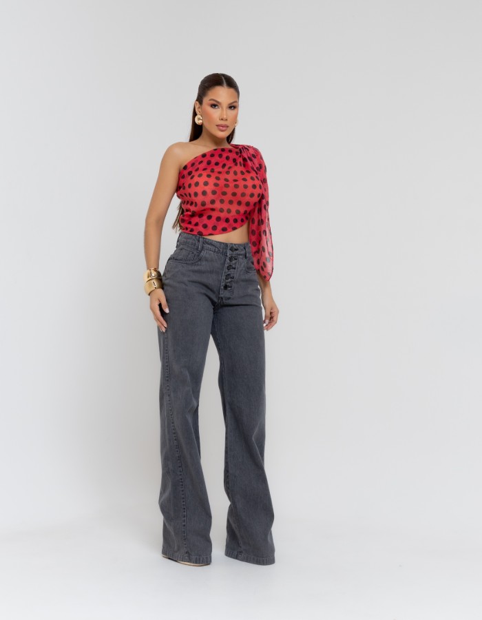 CALÇA WIDE LEG BOTÕES 100%