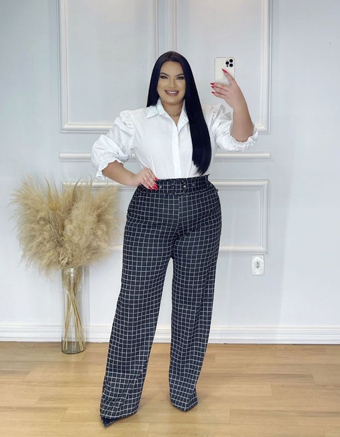 CALÇA  PANTALONA XADREZ COM CINTO EST DIVERSAS